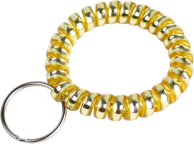 Lucky Line 2” Diameter Spiral Wrist Coil with Steel Key Ring, Flexible Wrist Band Key Chain Bracelet, Stretches to 12”, Gold, 1 Pack (410811)