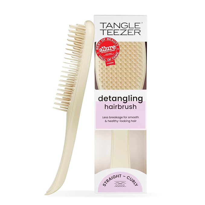 Tangle Teezer Ultimate Detangler Brush, Straight to Wavy, Cappuccino | Patented two-tier, regular-flex teeth reduce breakage & split ends on wet or dry hair; Shower-friendly hairbrush for all ages