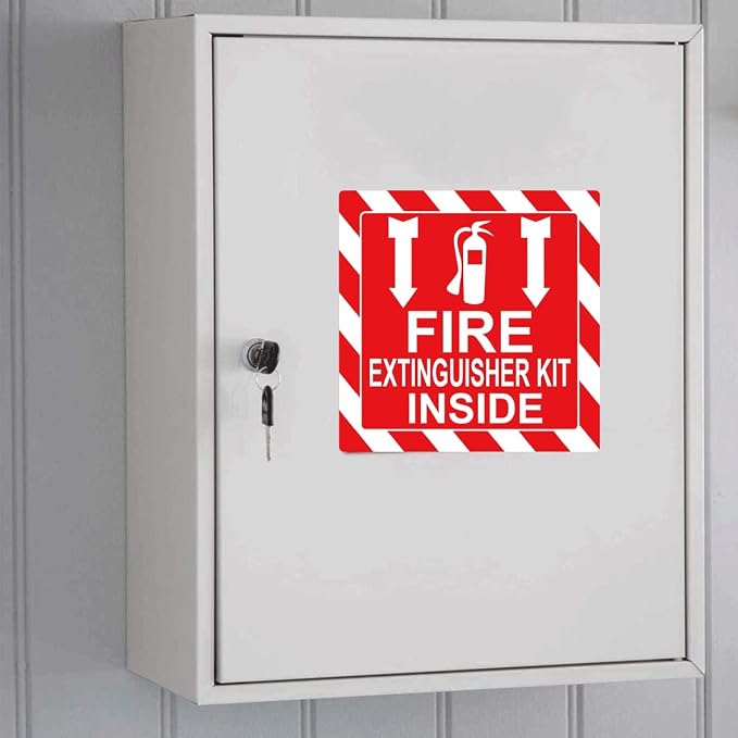 Green First Aid Kit Inside Red Fire Extinguisher Inside Sticker Safety Sign | 4 Inch Adhesive First Aid Kit Sign Decals UV Resistant 8 Pcs Industrial Safety Warning Decal for Trucks or Equipment