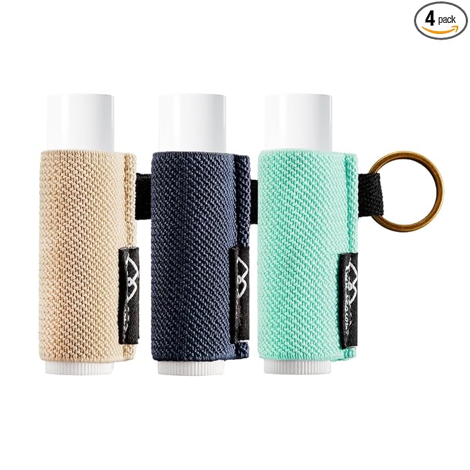 WK IEASON Lip Balm Holder Keychain, Small Christmas Gifts Stocking Stuffers for Teen Girls Women, 3PCS Clip on Lip Gloss Holder Compatible With Chapstick, Burt's Bees Sleeves Elastic Lipstick Holder