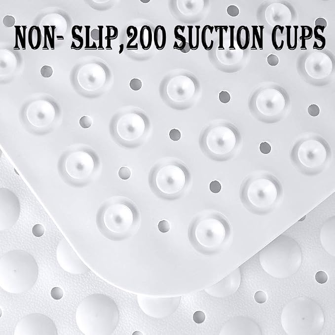 YINENN Bath and Shower Safety Mats 40x16 inch, Non Slip with Suction Cups for Bathroom Stall and Tub Floor, Extra Large and Machine Washable, Drain Holes Keep Bathtub Clean, White