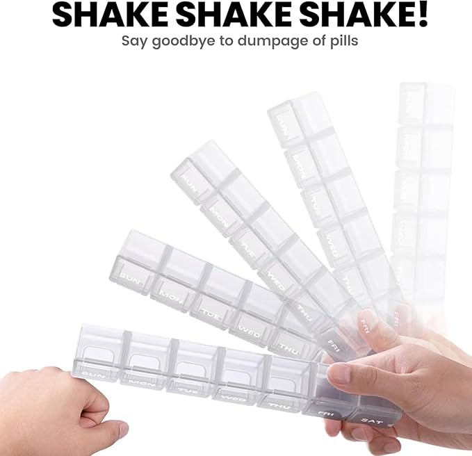 Sukuos Medium Large Weekly Pill Organizer – 7 Day Daily Pill Box, Easy-to-Open Medicine Container with Silkscreen & Clear Lid for Vitamins, Fish Oils or Supplements White