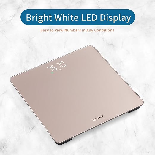 Homebuds Bathroom Scale for Body Weight, Precision 0.1lb by Our Professional Factory Since 2001, Weight Scale Step-On and White LED for Easy to View, 3*AAA Included, 400lb/182kg, Rose Gold