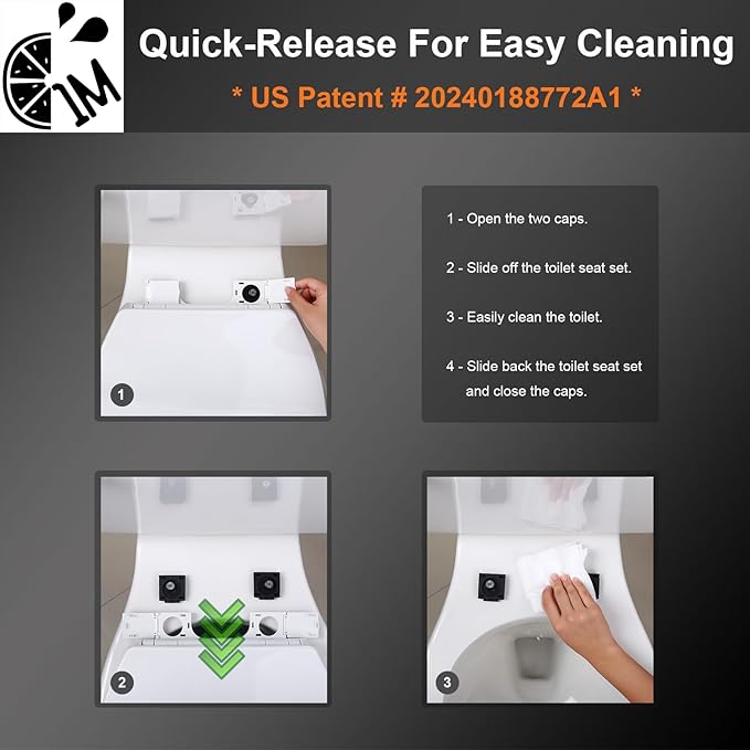 1M Family Toilet Seat, Patented Slow Close & Quick Releasing Technology, Anti-Wiggling, Easy to Install and Clean, Standard Round with Adult Seat Only (1 Piece)