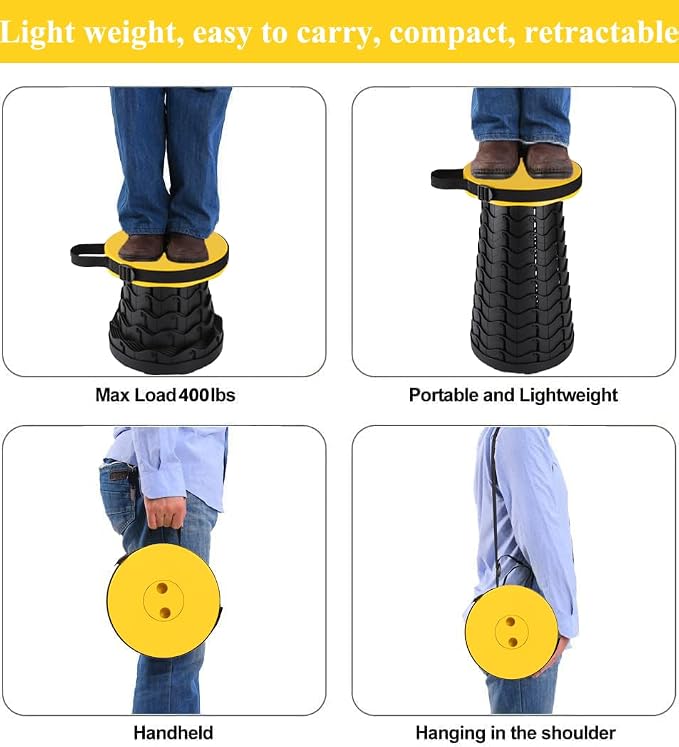 Fishboy Upgraded Collapsible Stool, 400lbs Max Weight, Lightweight But Sturdy, Portable Retractable Folding Telescoping Foldable Camping Stool for Adults Outdoor Fishing Hiking BBQ