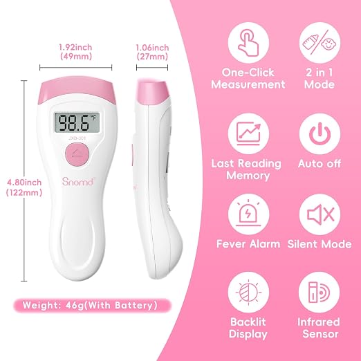 Non-Touch Forehead Thermometer, Digital 2-in-1 Infrared Thermometer for Adults, Kids, and Babies with Fever Alarm, Instant Reading, Medical-Grade Accuracy