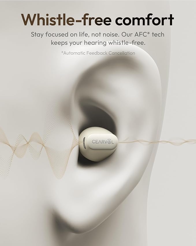 Cearvol-Wave Lite OTC Hearing Aids with Bluetooth App Control AI Noise Reduction AUX-in OVR Rechargeable for Mild to Moderate Severe Hearing Loss Adults Seniors, Starlight