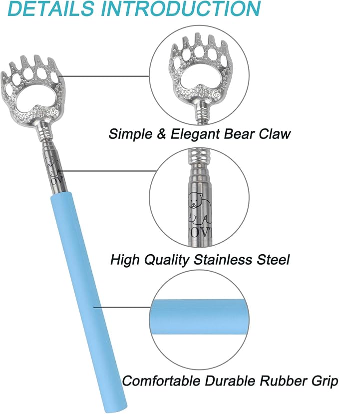 WOVTE Bear Claw Telescopic Back Scratcher Blue, Christmas Gifts Stocking Stuffers for Men Women Adults Mom Dad Husband Wife