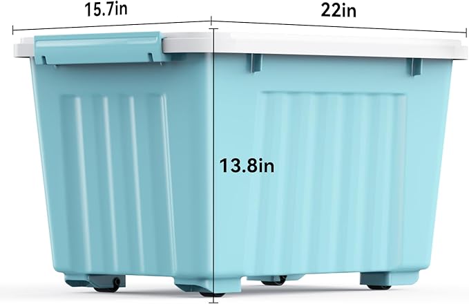 Nazhura 72 Quart Plastic Storage Bin, Stackable and Nestable Storage Boxes with Lids and Secure Latching Buckles, Large Storage Container (Blue, 72Quart-4Pack)
