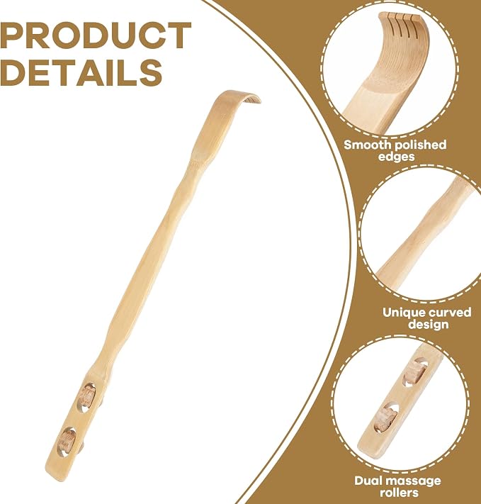 Gisafai 24 Pack Bamboo Back Scratcher Bulk with Massage Rollers 17.7 Inch Long Handle Wooden Back Scratcher for Itching Relief and Body Massage for Adults Men Women Nursing Gifts