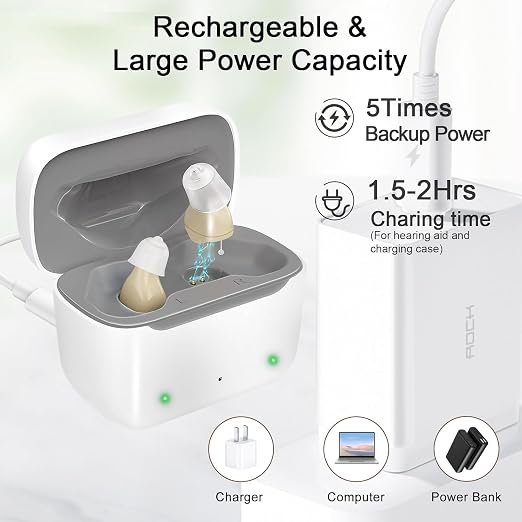 Not Amplifier True Hearing Aids for Seniors Invisible Rechargeable with Hearing Loss 11 Channel Noise Cancelling Small Discreet In Ear Easy to Use Comfort Fit