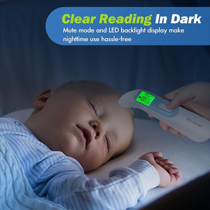 Ear Thermometer for Baby, ELERA Infrared LCD Thermometer with Automatic Switching Mode of Ear & Forehead, 1s Measurement, 4 Color Backlight Display with Fever Indicator