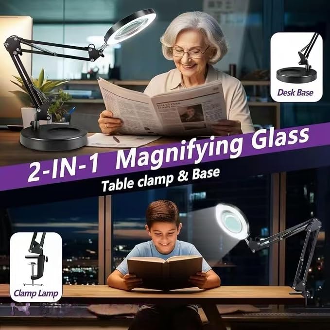 Upgrade 12X Magnifying Glass with Light, Real Glass Magnifying lamp, 5 Color Modes Stepless Dimmable, 84 LEDs, Magnifier with Light Hands Free for Close Work, Reading Craft Repair
