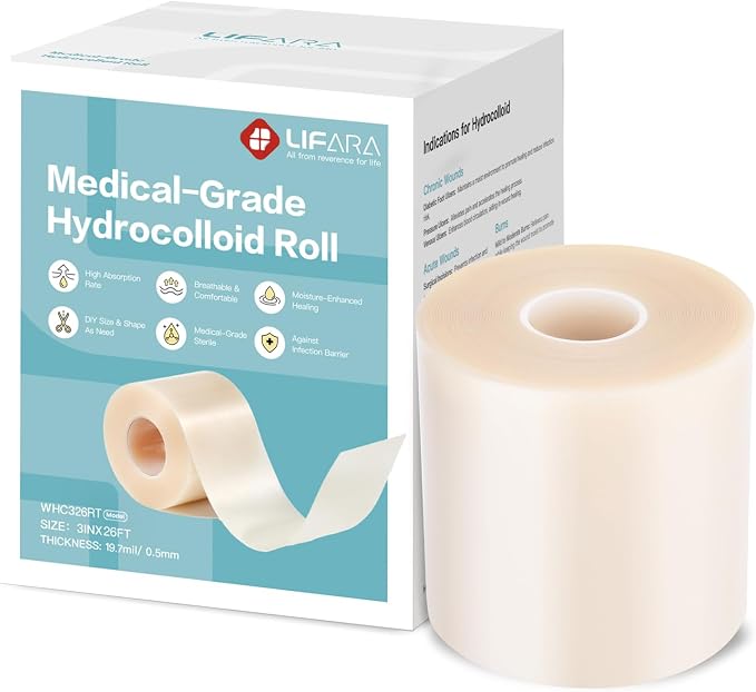 LIFARA Hydrocolloid Roll for Wound Care - Cut-to-Size, Hydrocolloid Patch Bandages with Self-Adhesive, Ultra Absorbent & Waterproof, First Aid Kit Essential (19.7mil/ 0.5mm Thickness, 3in*26ft)