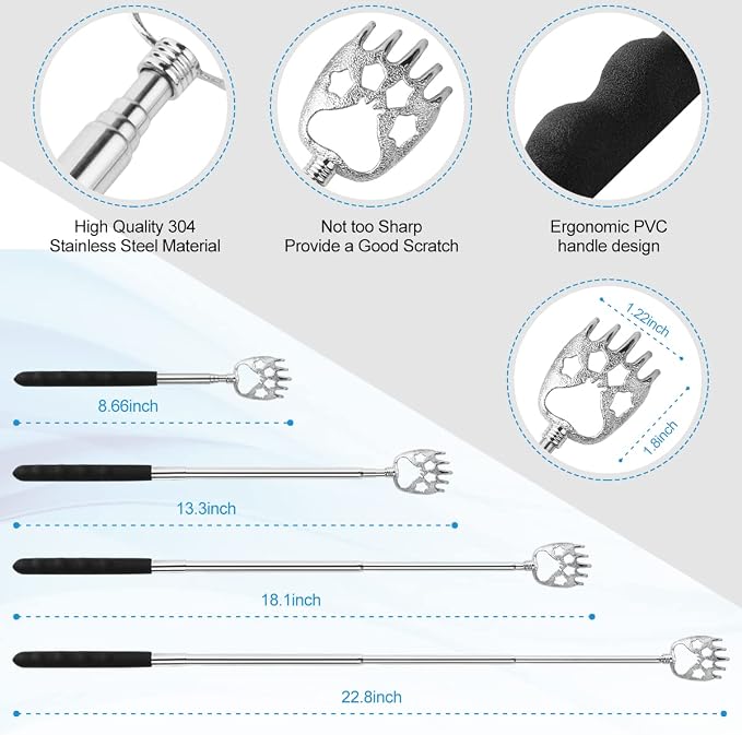 Yeipis 3 Pack Different Back Scratcher Metal Portable Telescoping with Rubber Handles, Extendable Back Massager Tool with Beautiful Box, Stocking Stuffers for Men Women Christmas Presents(Black)