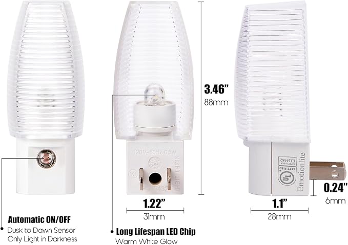 Emotionlite Plug-in LED Night Light, Dusk to Dawn Sensor, Warm White 6 Pack | Warm white sensor night light, ideal for nursery, bedroom, bathroom, hallway, stairs & kitchen