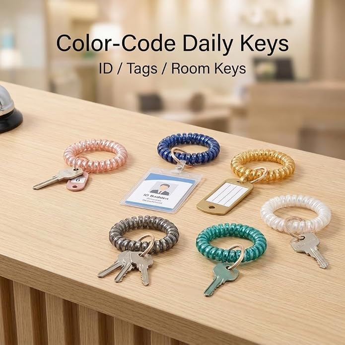 BIHRTC Stretchable Wristband Wristlet Keychain Elastic Coil Spring Spiral Key Chain for Gym Pool Sauna Outdoor Activities