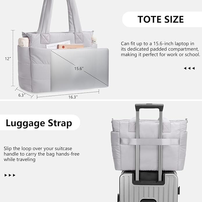 Puffer Tote Bag for Women Quilted Nurse Bag Lightweight Work Bag for Teacher Travel Handbag with Multiple Pockets