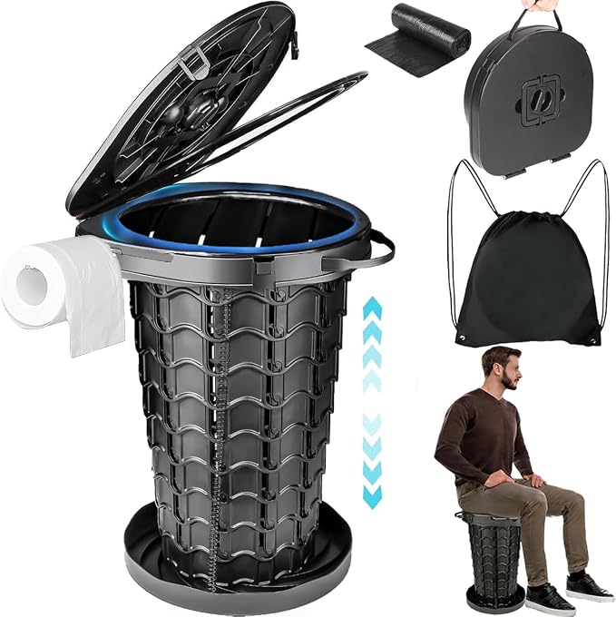 2026 Upgraded XXL 18.7"H Portable Toilet for Adults with Carring Handle for Camping, Adjustable Outdoor Toilet, Folding Collapsible Travel Potty with Storage Bag for Hiking, Tent, Boat, Beach