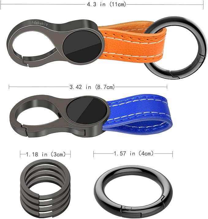 Idakekiy Key Chain with 4 Key Rings and Quick Release Carabiner Clip Leather Car Keychain for Men and Women