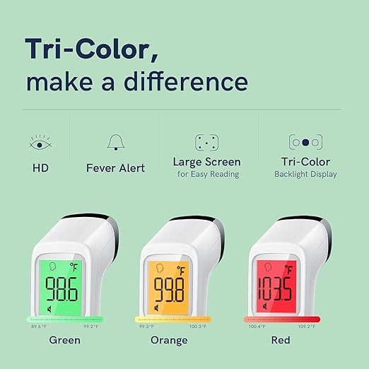 No-Touch Thermometer for Adults and Kids, Fast Accurate Digital Thermometer with Fever Alarm & Silent Mode, Easy-to-use, Forehead Thermometer for Babies, Kids & Elderly | Large LCD with 3-Color Backlight, Fever Indicator, Mute Mode, Memory Recall, Dule...