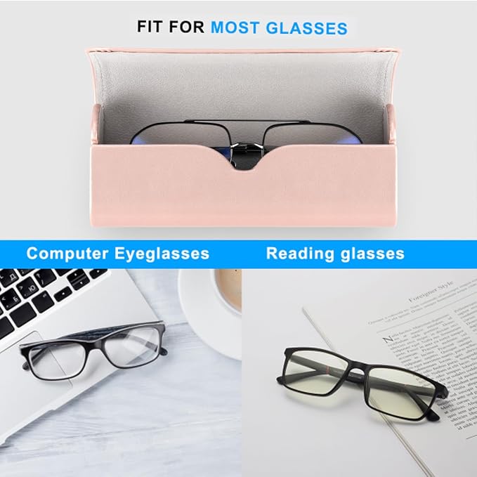 RayLove Hard Shell Glasses Case, Lightweight Leather Eyeglass Case, Travel-Friendly Sunglasses Protector for Men & Women