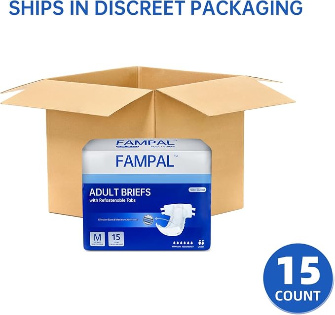 Vital Guard Adult Diapers, Disposable Incontinence Briefs with Tabs for Men and Women, Maximum Absorbency, Odor Control, Medium, 15 Count