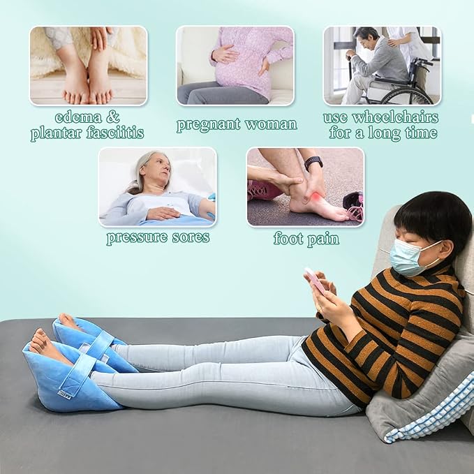 Heel Protectors for Pressure Sores Medical Boots for Foot Injuries Supports Cushion for Heel Pain Relief Prevention Bed Sore Ulcer Ankle Pillow (Flannel - 1Pair)