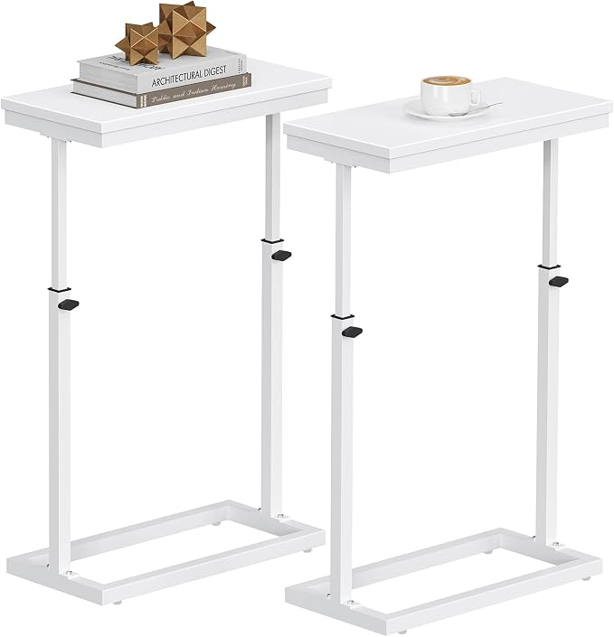 TUTOTAK End Table, Side Table, Tall Couch Table, Sofa Table, Set of 2 | for living Room, Bedroom, White TB01BW0832