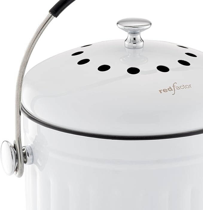 Premium Compost Bin for Kitchen Countertop - Stainless Steel Food Waste Bucket with Innovative Dual Filter Technology - Includes Spare Filters (White, 1.3 Gallon)