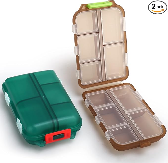 2PCS Small Travel Pill Box, Cute Pill Organizer Case, Travel Portable Medicine Organizer Pill Container for Purse, with 10 Compartments for Different Medicines, by MsfIAIoo