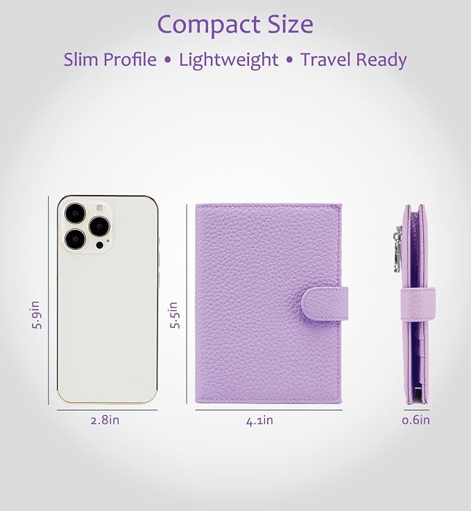 RFID Passport Wallet for Women, Genuine Leather Travel Holder | Slim Passport Holder with RFID Protection, Dedicated Storage for Cards, Coins and Travel Essentials, Gift Ready (Lavender)