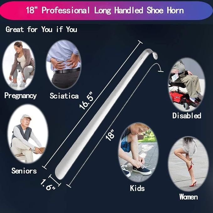 ILESOWE BFDYY Metal Shoe Horn Long Handle for Seniors,18" Long Shoes Horn for Women,Men,Kids Boots,Premium Shoehorn,Shoe Tongue,Shoe Spoon Helper Stick Make it Easy