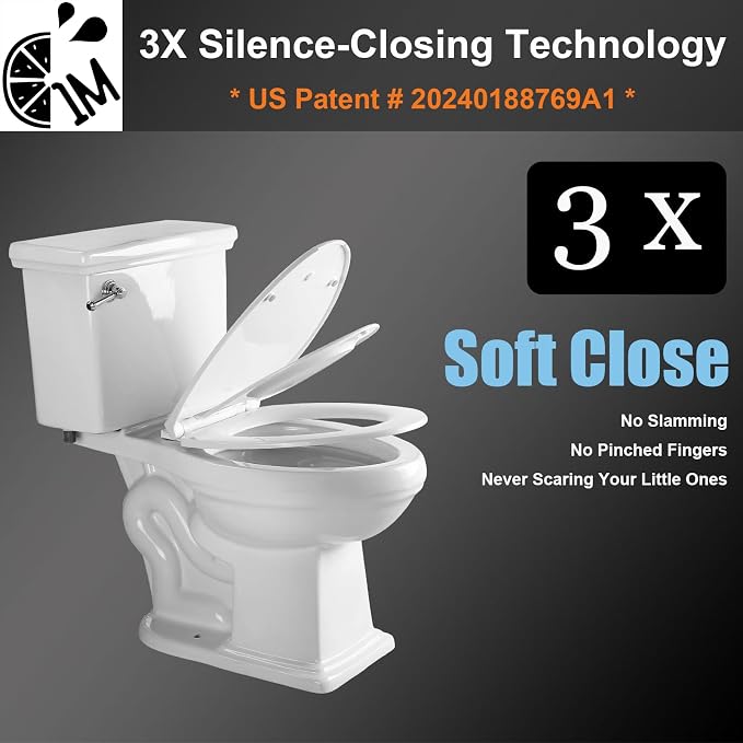 1M Family Toilet Seat, Patented Slow Close & Quick Releasing Technology, Anti-Wiggling, Easy to Install and Clean, Standard Elongated with Toddler Seat Built In (2 Pieces)