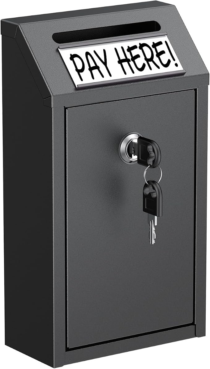 Uniclife Money Box with Key Lock, Cash Box for Farm Stand, 5.7"x2.8"x10.3" | Magnetic Label Holder, Metal Construction, for Money Drop, Cash, Donations, Suggestions, Ideal for Home, Office, and Shop