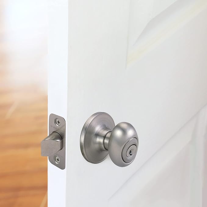 Design House 750505 Egg Keyed Entry Door Knob Satin Nickel | Surface, Traditional, Brass, Hardware, 750505
