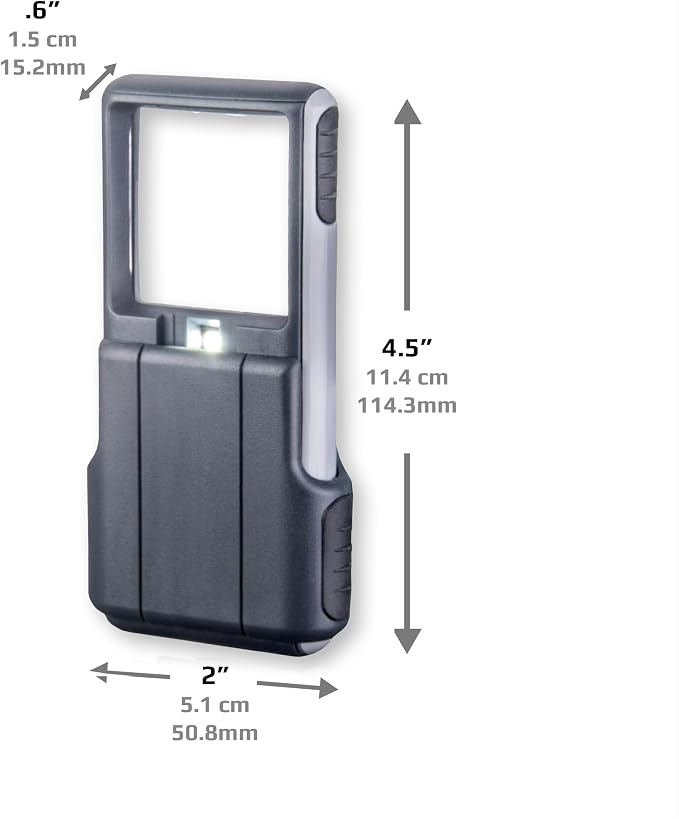 Carson MiniBrite 3x Power LED Lighted Slide Out Magnifier with Protective Sleeve (PO-25), gray