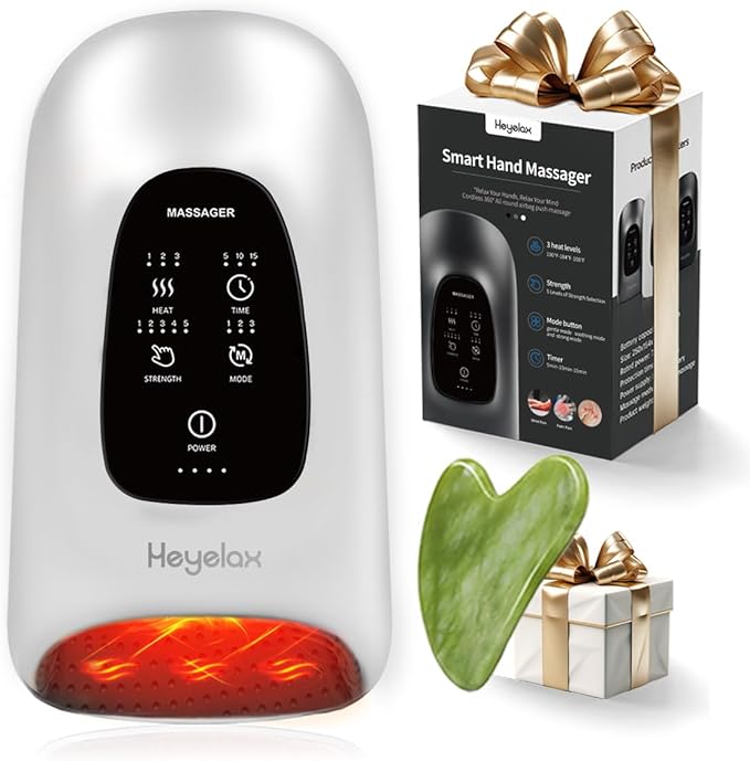 Hand Massager with Heat and Compression for Arthritis and Carpal Tunnel Relief, Finger Wrist Hand Therapy Equipment Pain Relief,Thoughtful Christmas Gifts for Women,Man (White)