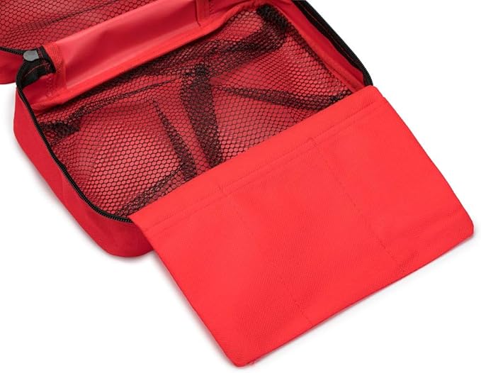 Jipemtra Red First Aid Bag Empty Travel Rescue Pouch First Responder Storage Medicine Emergency Bag for Car Home Office Kitchen Sport Outdoors (Red with Zippered Mesh Bags)