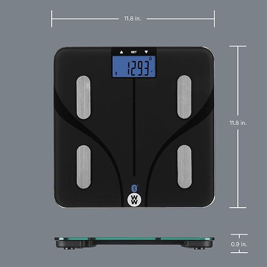 Weight Watchers Scales by Conair Smart Scale for Body Weight, Digital Bluetooth Smart Bathroom Scale with Body Fat, Muscle, and BMI in Black