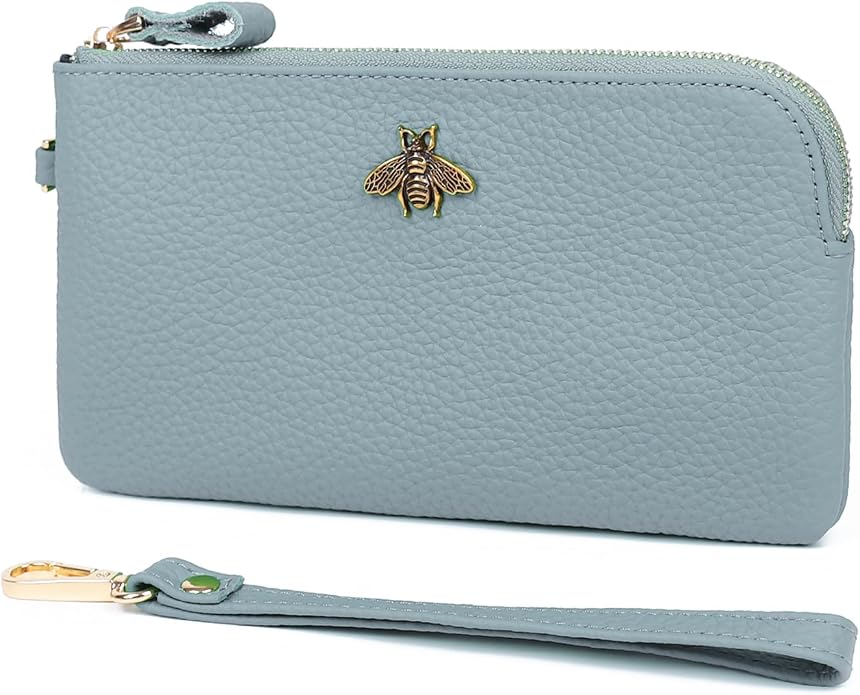 imeetu Wristlet Wallets for Women, Wristlet Clutch Purse, Phone Wallet | Genuine Leathe Wallet Women, Lightweight Water-resistant Long Wallet with Wrist Strap, Zip Coin Pocket, Gift Box, Bee Decor