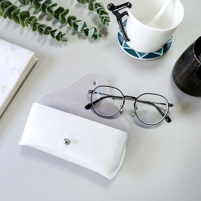 LogHog Portable Leather Glasses Case,Flexible Sunglasses Pouch Slim Case for Women Men Horizontal Eyeglass Case