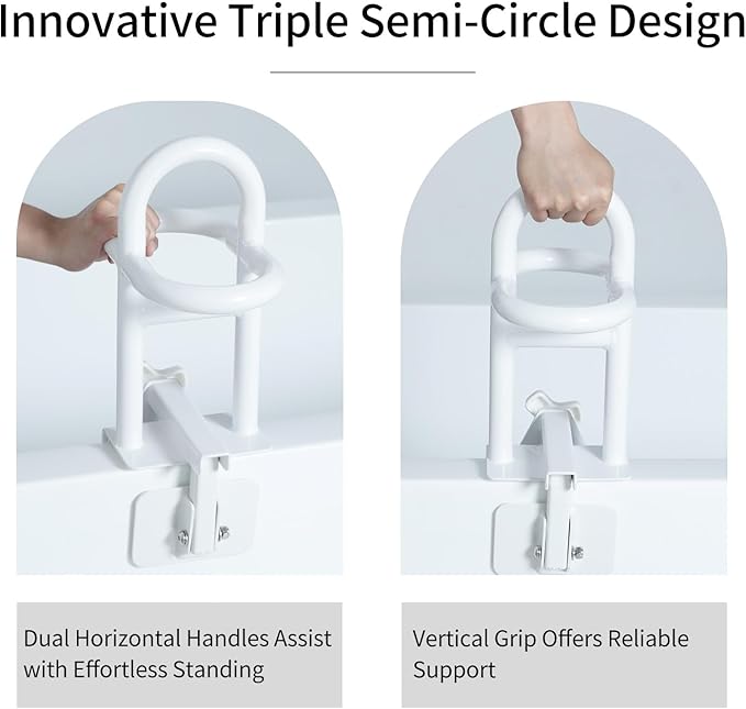Triple Grip Adjustable Bathtub Handles for Seniors, Tub Grab Bars for Side of Tub, Handicap Grab Bars, Tub Handles for Elderly Innovative Balance Design for Family Safety fits 3-inch+ Thick Walls