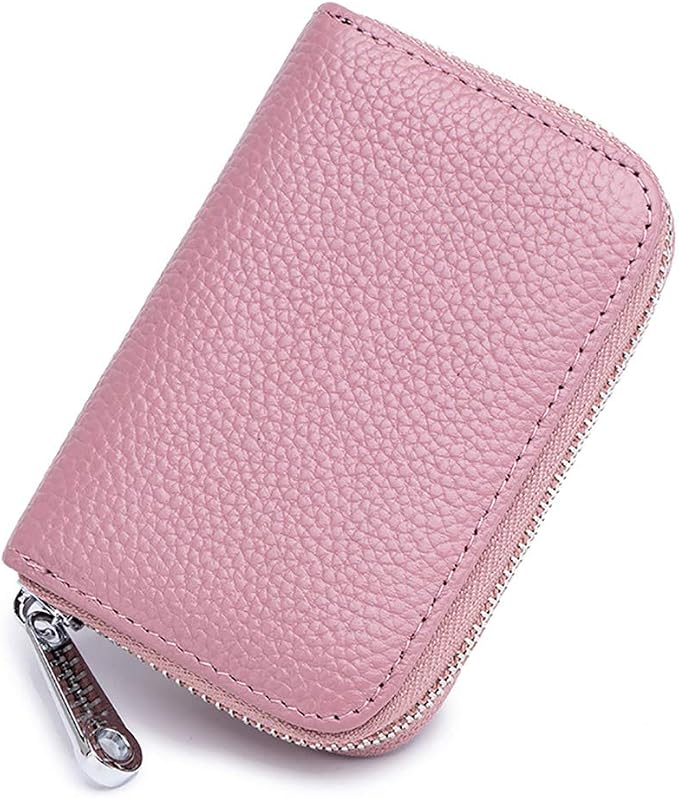 RFID Credit Card Holder Genuine Leather Credit Card Wallet with Zipper | RFID