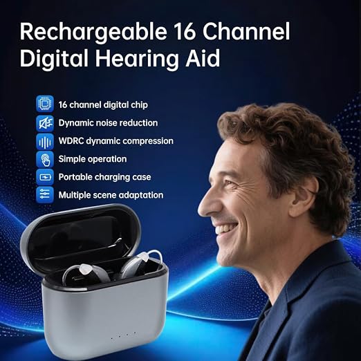 16-Channel OTC Hearing Aids for Seniors & Adults | Rechargeable, Comfort-Fit Design with Advanced Noise Cancellation for Clear Sound