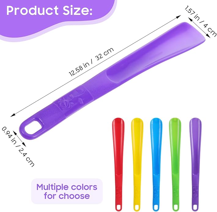 FOMIYES 5-Pack Plastic Shoe Horns with Ergonomic Handle Lightweight Shoe Lifters for Easy Wearing and Removal Travel Home Office Use Ideal for Seniors and Back Pain Relief