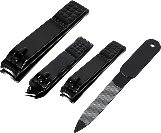 Aogeili Nail Clippers Set, Sharp Stainless Steel Fingernail & Toenail Clippers, Black Nail Cutter, Perfect 4 pcs Black Nail Cutter for Men/Women/Kids, Set Include Nail File.