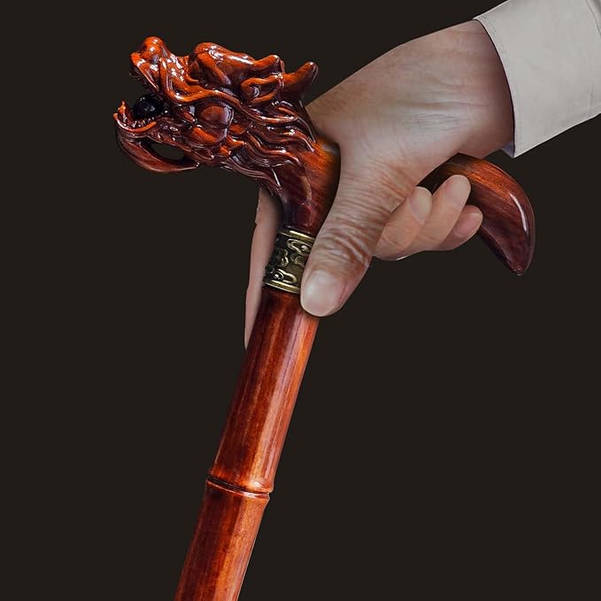 Wooden Cane, Hand Carved High-end Walking Cane for Men and Women, Lightweight Design Support Up to 500lbs Dragon Canes for Seniors, Suitable for Discerning Personal and Gift Use