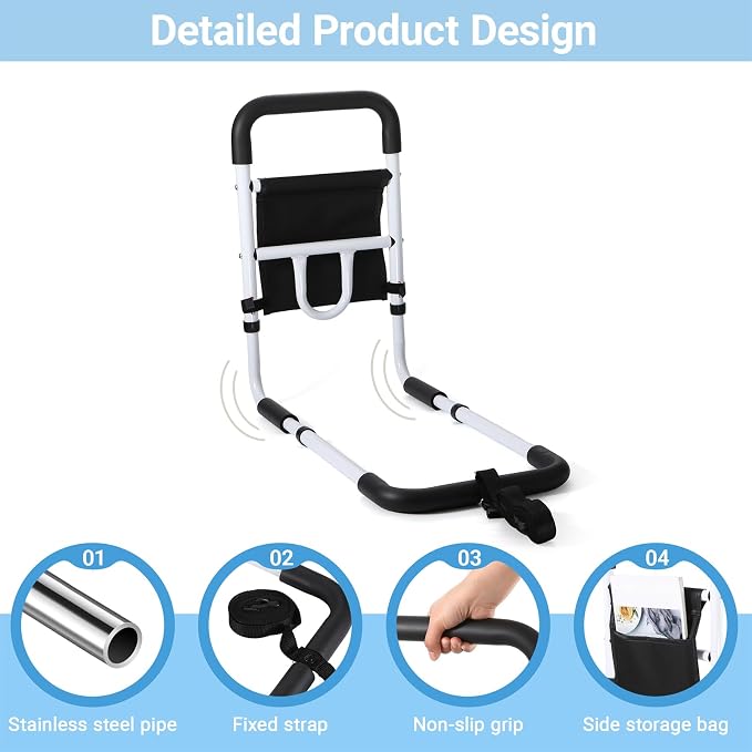 WeHwupe Bed Rails for Elderly Adults Safety, Bed Assist Rail for Seniors -2026 Upgrade - ASTM Compliant, Bedside Fall Prevent Grab Bar with Storage Pocket- Fits King Queen Full Twin Bed