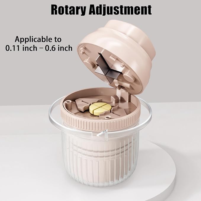 3-in-1 Pill Crusher Fine Powder - 1/4 1/2 Pill Cutter Splitter for Small and Tiny, Grinder for Elderly with Storage and Measuring Cup (Pink)